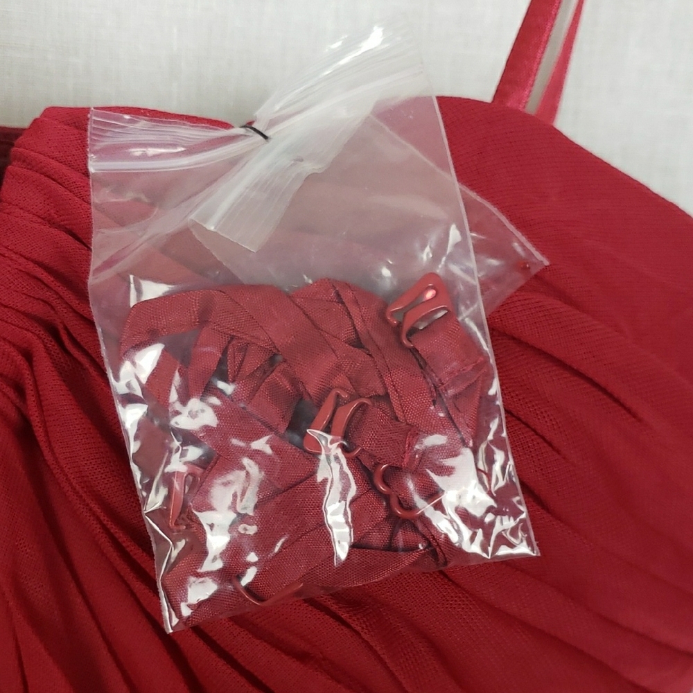 Adrianna Papell Cherry Red Dress 6 Strapless Ruched Empire Babydoll Beaded Prom - Picture 10 of 10